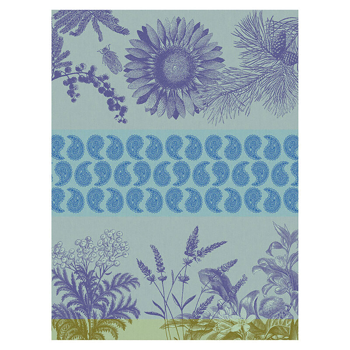 Le Jacquard Francais Soleil Au Jardin Blue Tea Towel 24 x 31 Inch 27563 Set of 4