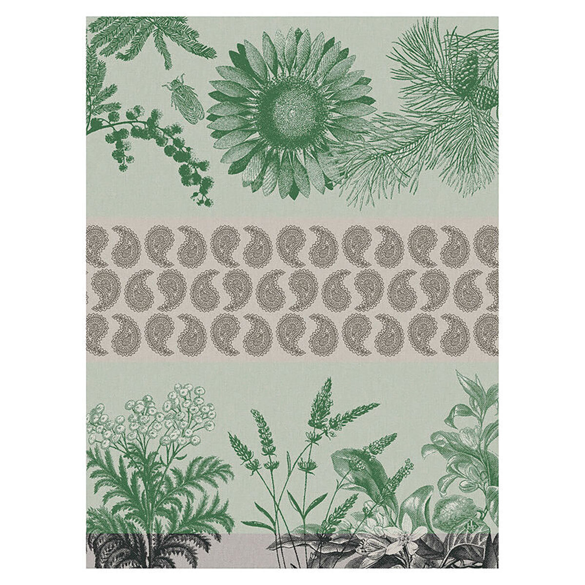 Le Jacquard Francais Soleil Au Jardin Green Tea Towel 24 x 31 Inch 27564 Set of 4
