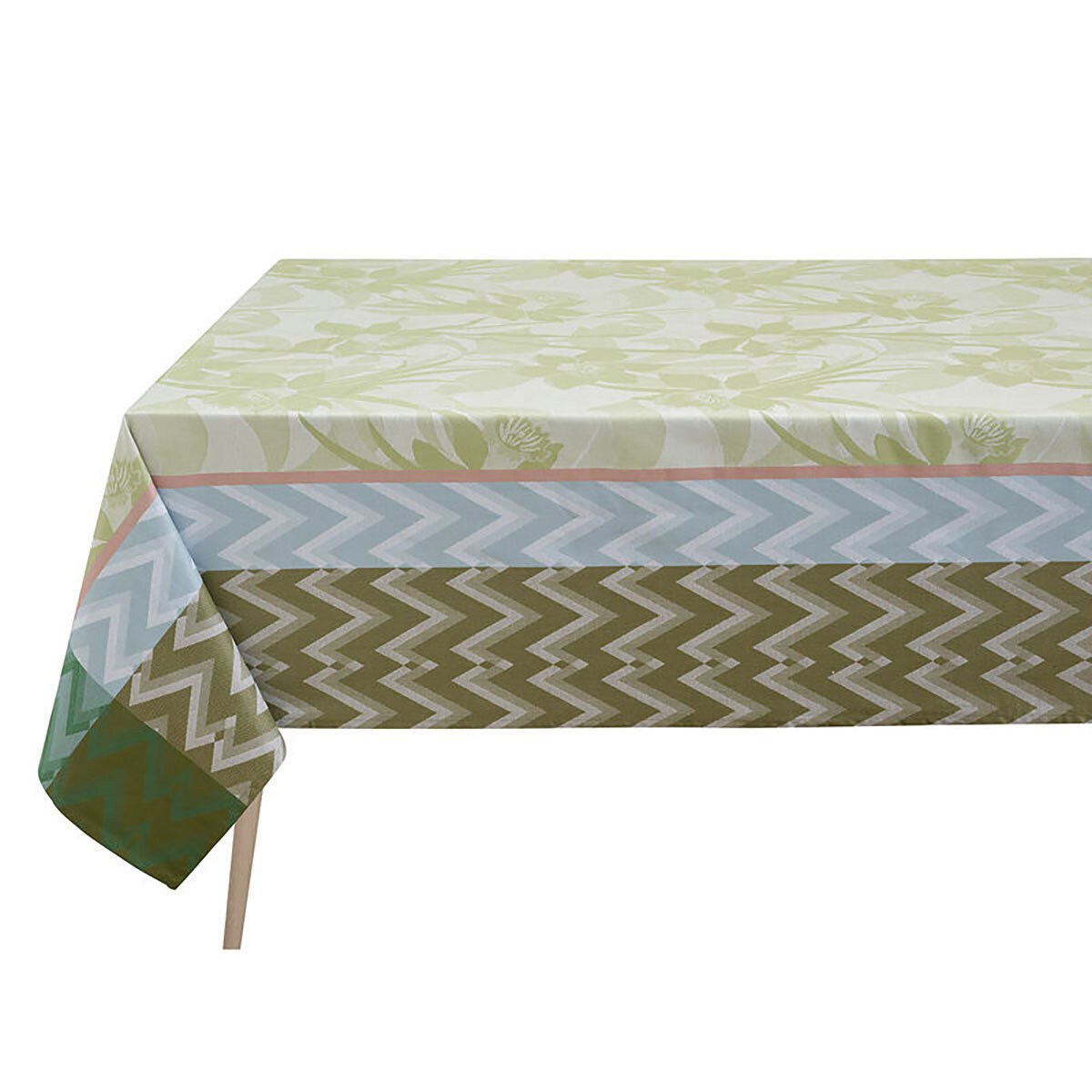 Le Jacquard Francais La Vie En Vosges Green Coated Tablecloth 69 x 126 Inch 27486