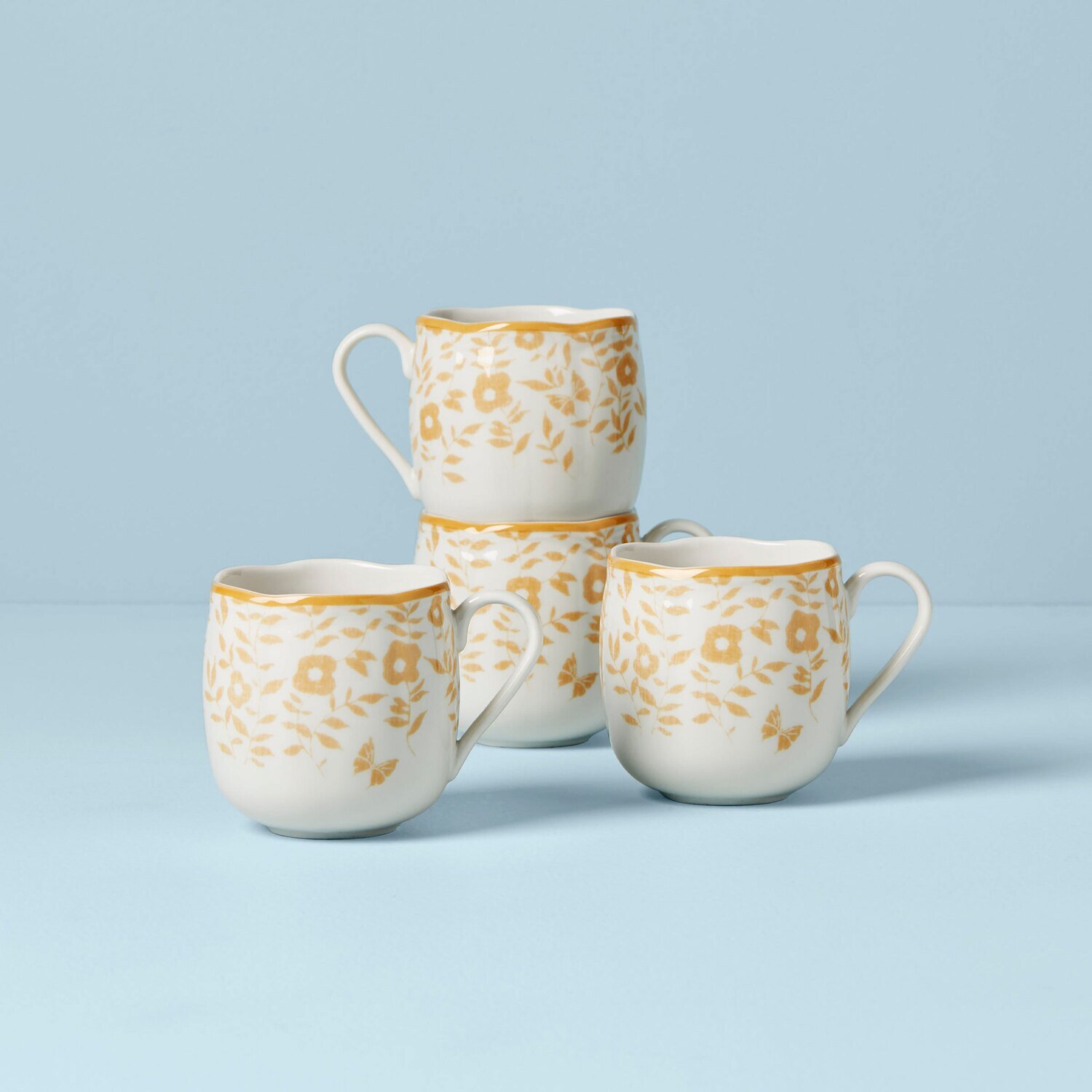 Lenox Butterfly Meadow Cottage Mugs Set of 4 Goldenrod 894336