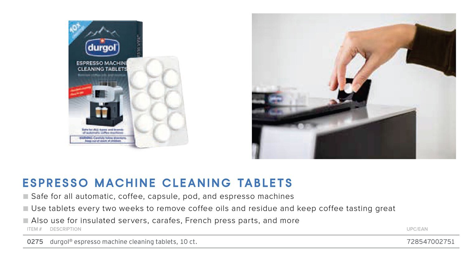 Frieling Durgol Espresso Machine Cleaning Tablets 10 Count 275