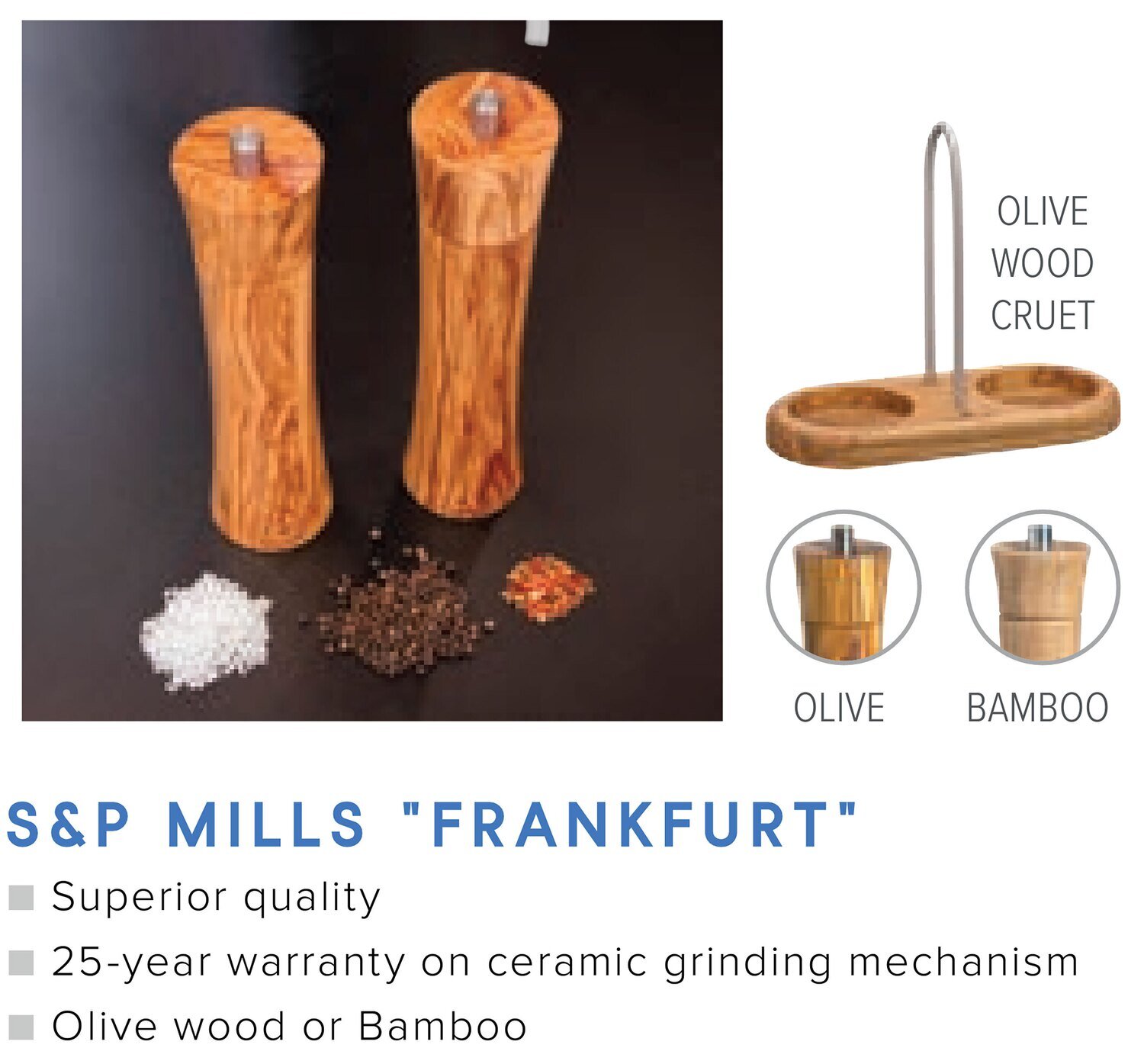 Frieling Frankfurt Salt Mill Olive Wood 2.3" x 7" M022230