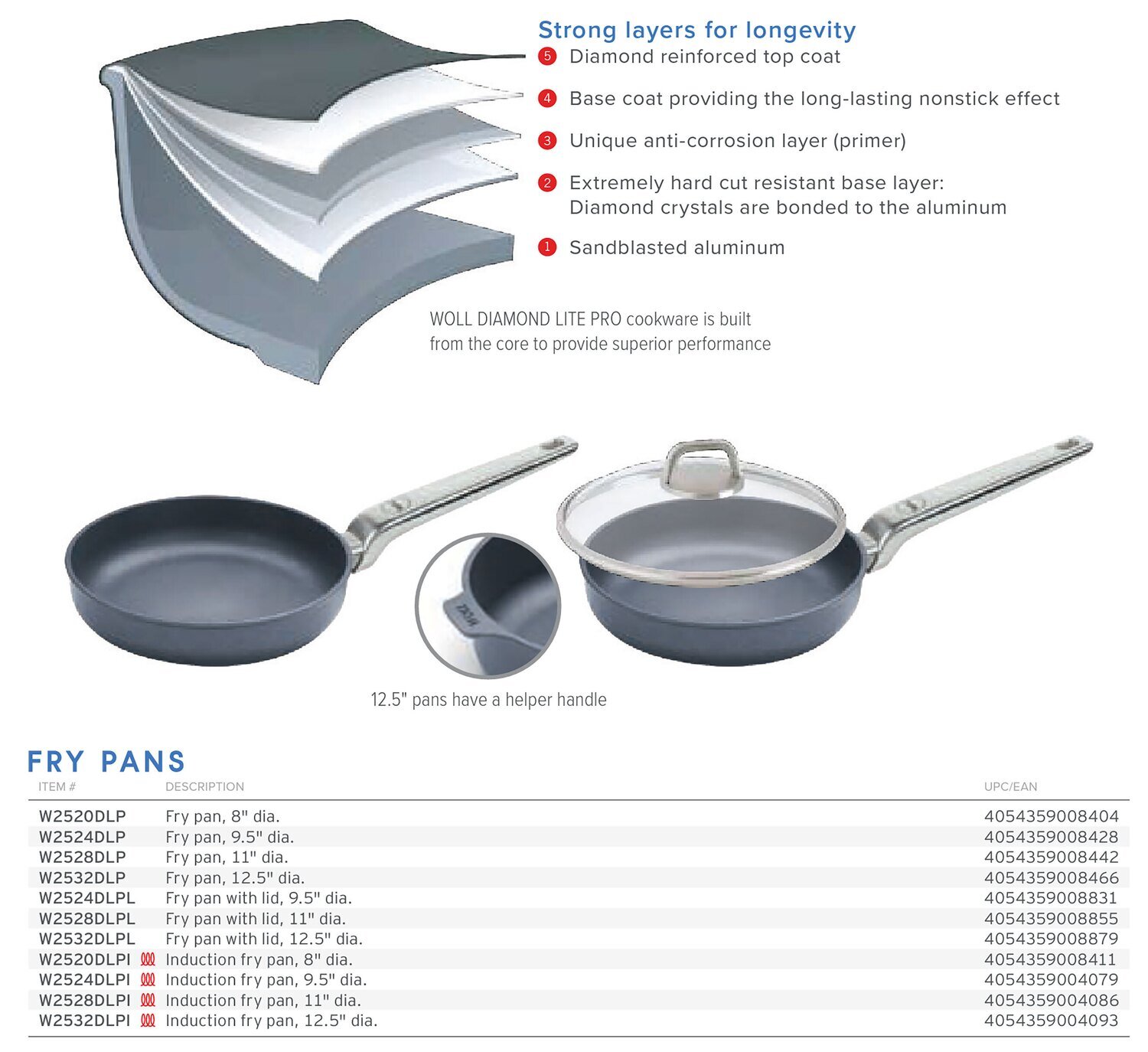 Frieling Diamond Lite Induction Fry Pan with Lid 12.5" W532DPIL