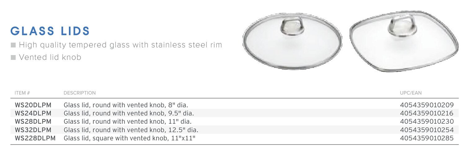 Frieling Diamond Lite Pro Glass Lid Round with Vented Knob 9.5" WS24DLPM