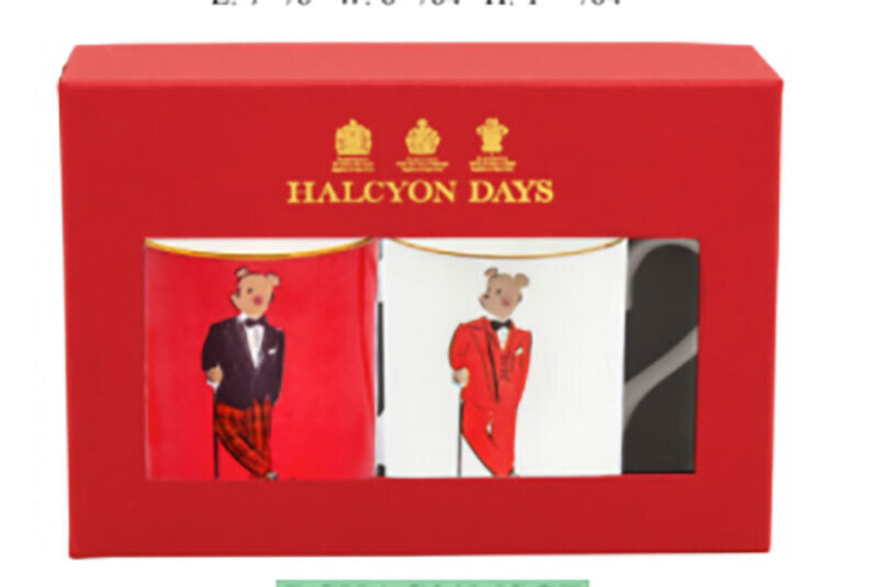 Halcyon Days Hal the Bear Red & White Mug Set of 2 BCHAC01MSGE