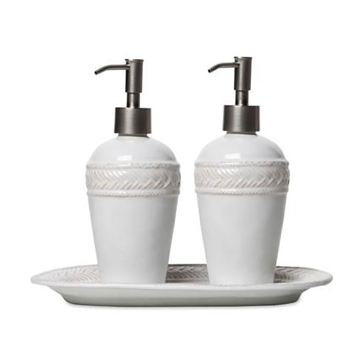 Juliska Le Panier Whitewash 3pc Kitchen Essentials Set (2) Soap Lotion Hand Sanitizer Dispenser &amp; T…