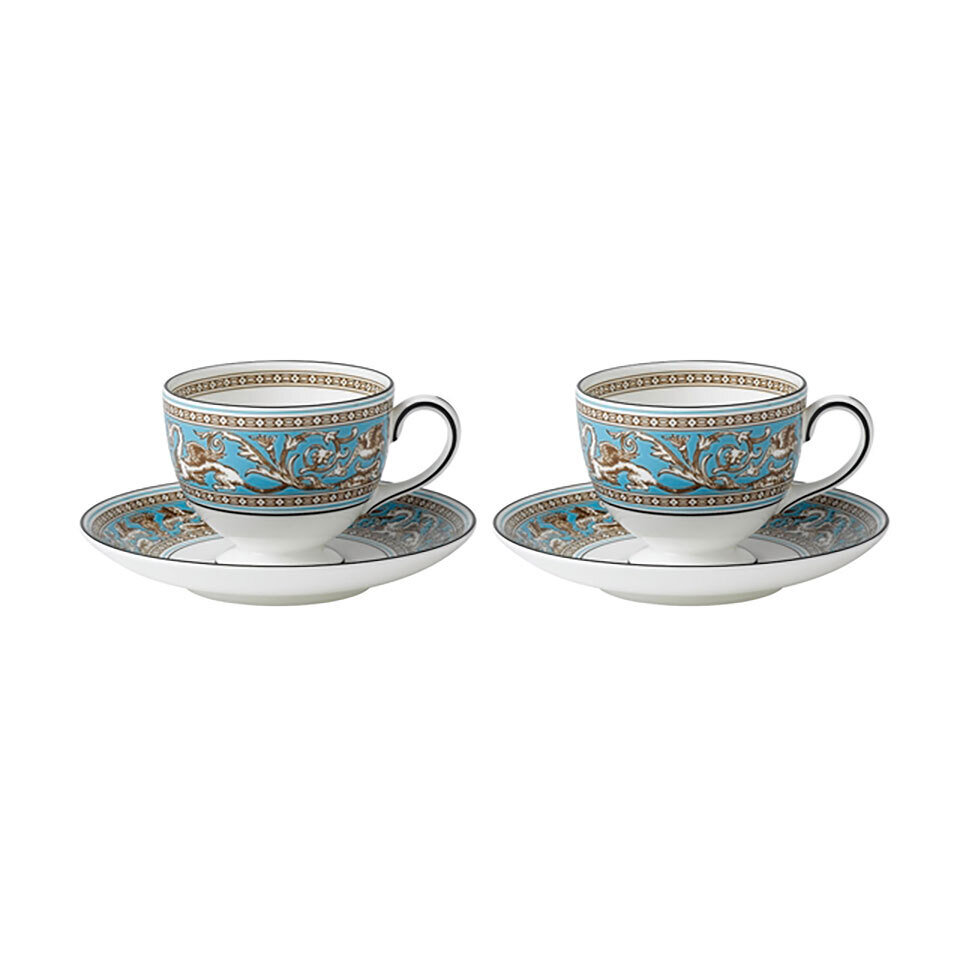 Wedgwood Florentine Turquoise Teacups & Saucers Set Of 2 1054471