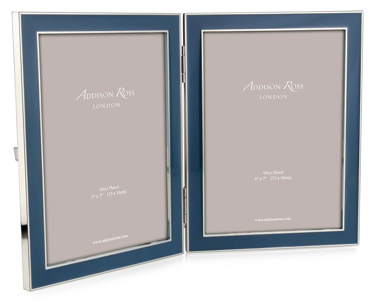 Addison Ross Denim Blue Enamel Double Picture Frame 5 x 7 InchSilver-plated FR1121