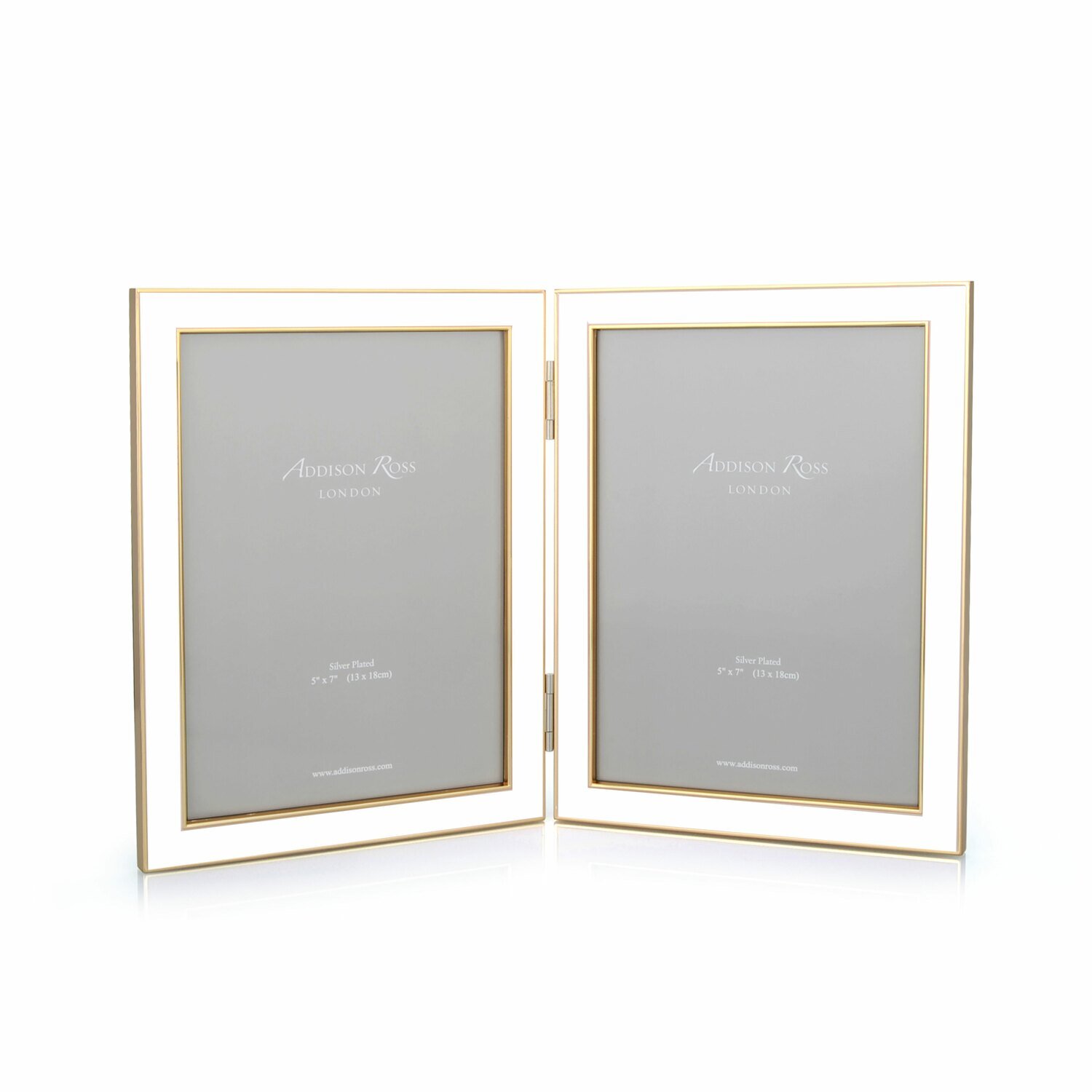 Addison Ross White Enamel &amp; Gold Double Picture Frame 5 x 7 Inch e-Gold Plating FR1124, MPN: FR1124…