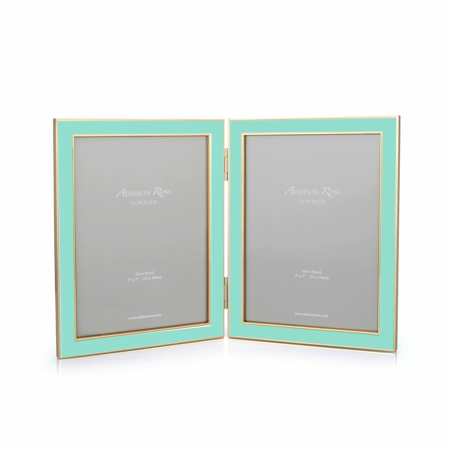 Addison Ross Turquoise Blue Enamel &amp; Gold Double Picture Frame 5 x 7 Inch e-Gold Plating FR1125, MP…