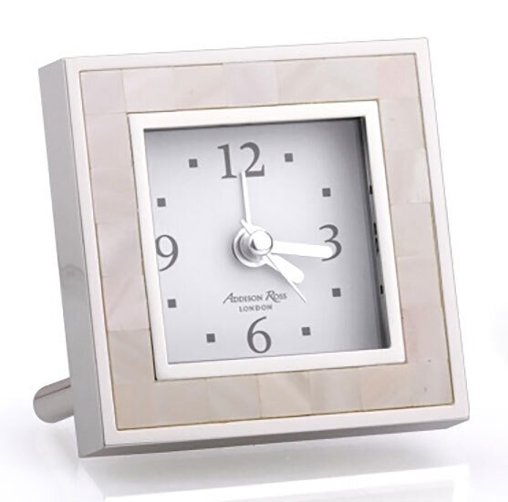 Addison Ross Mother Of Pearl Shell & Silver Square Silent Alarm Clock 3 x 3 Inch Silver-plated FR1013