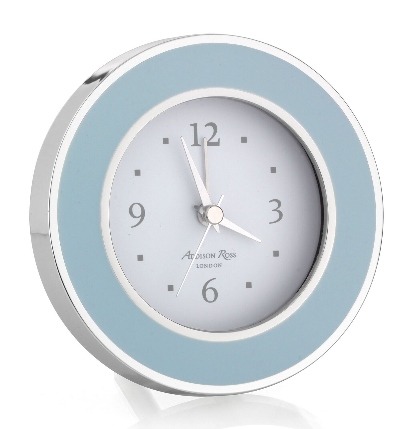 Addison Ross Light Blue & Silver Silent Alarm Clock 4 x 4 InchSilver-plated FR5505