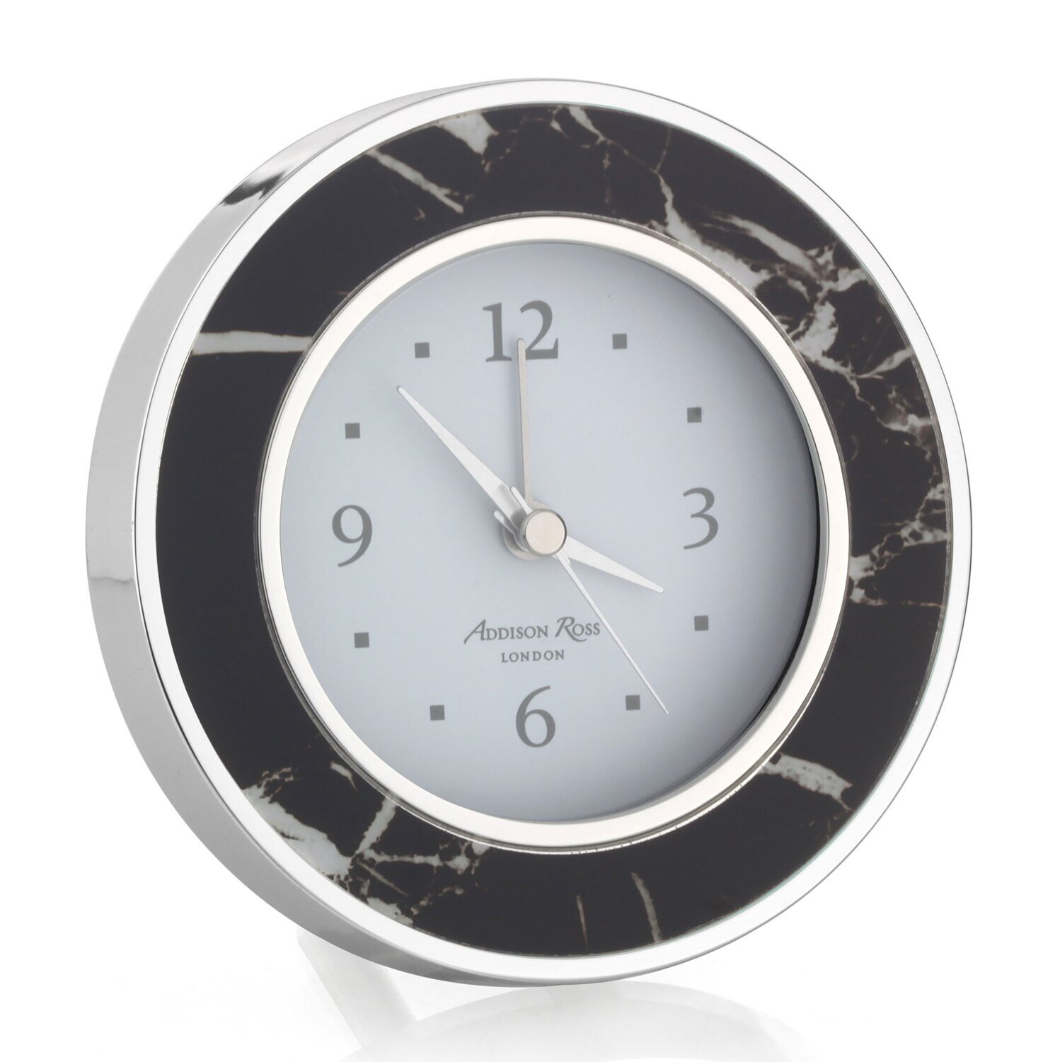 Addison Ross Black Marble Silver Alarm Clock 4 x 4 InchSilver-plated FR5515