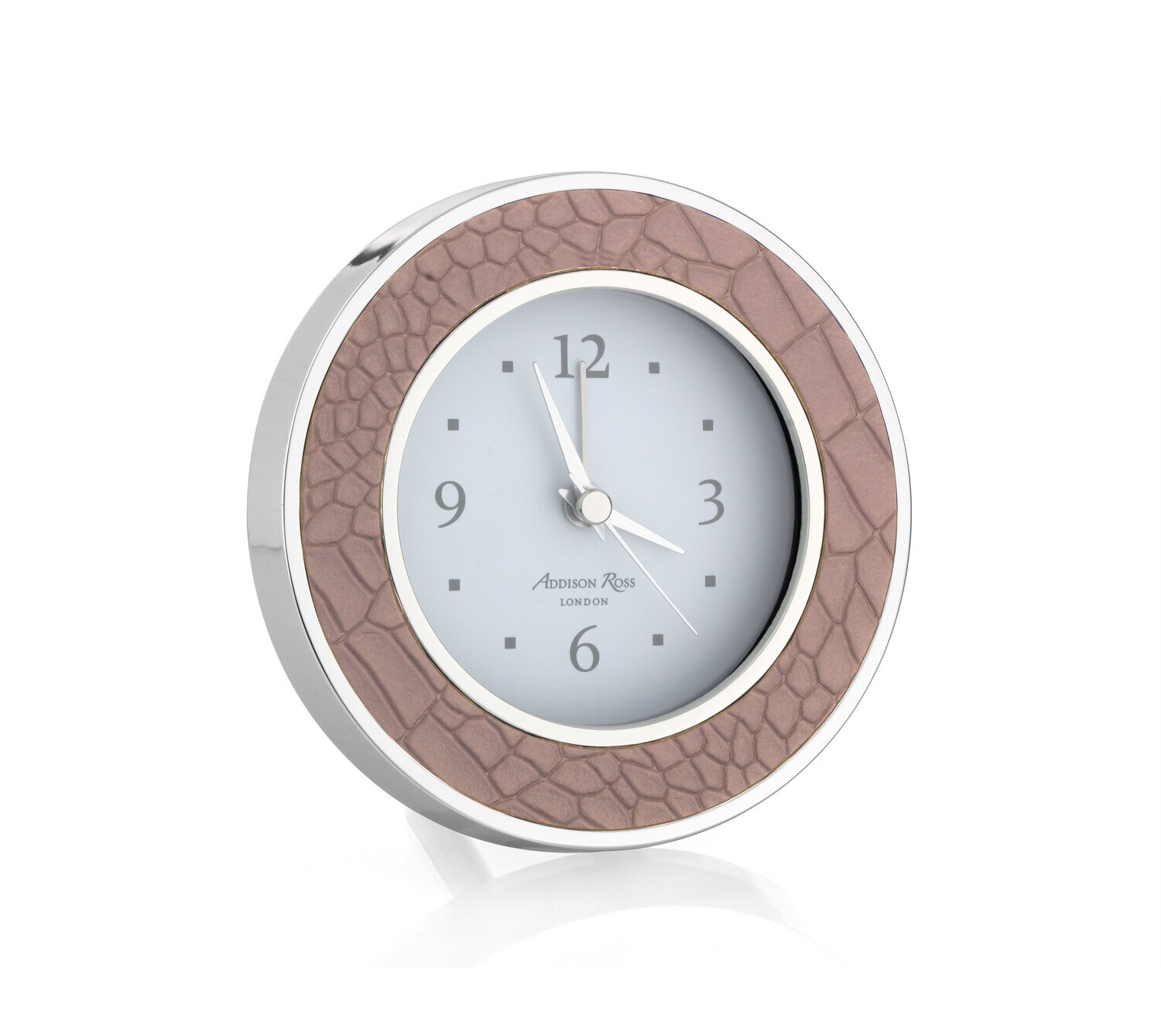 Addison Ross Black Croc Silver Silent Alarm Clock 4 x 4 InchSilver-plated FR5516