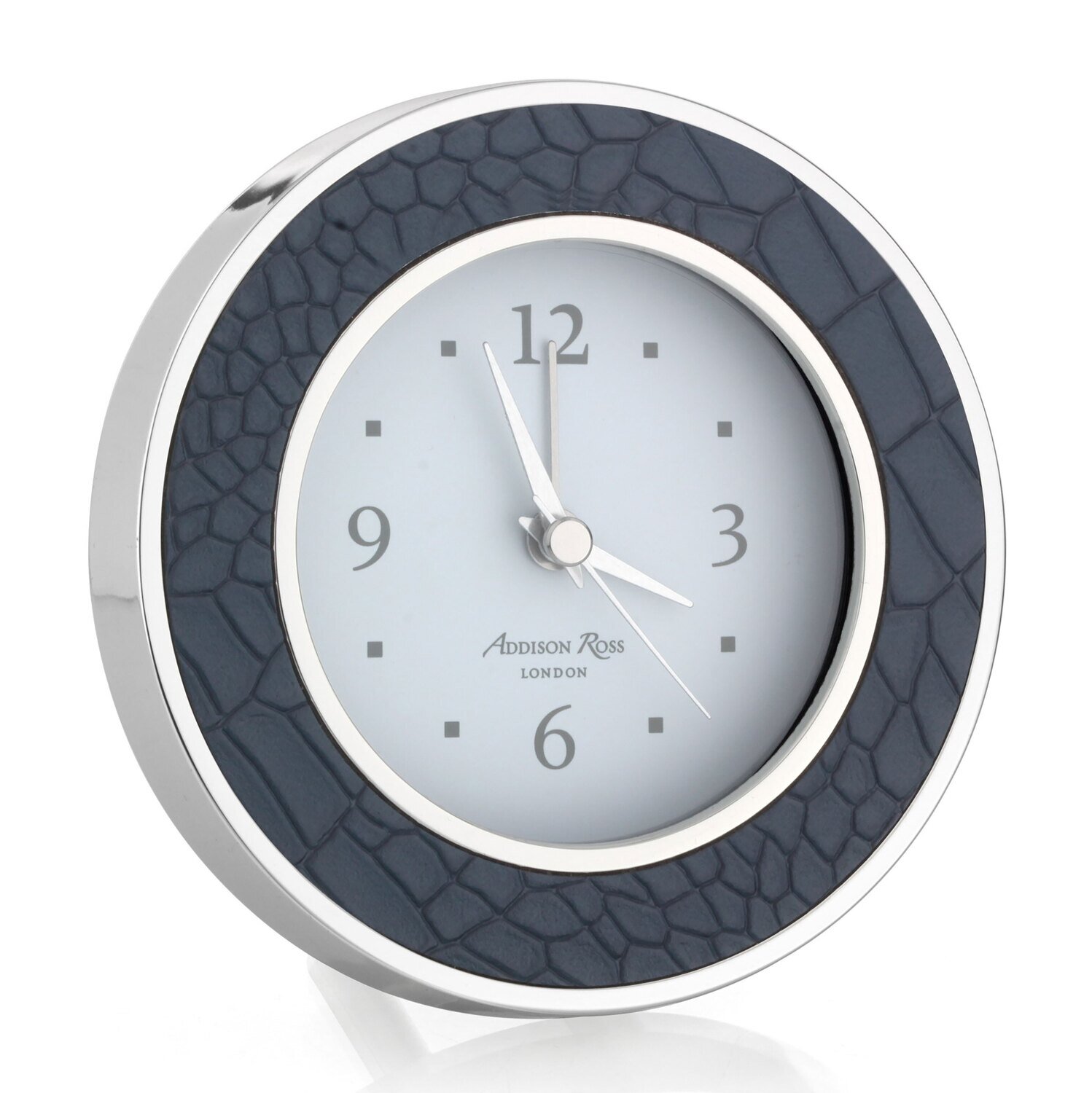 Addison Ross Blue Croc Silver Silent Alarm Clock 4 x 4 InchSilver-plated FR5517