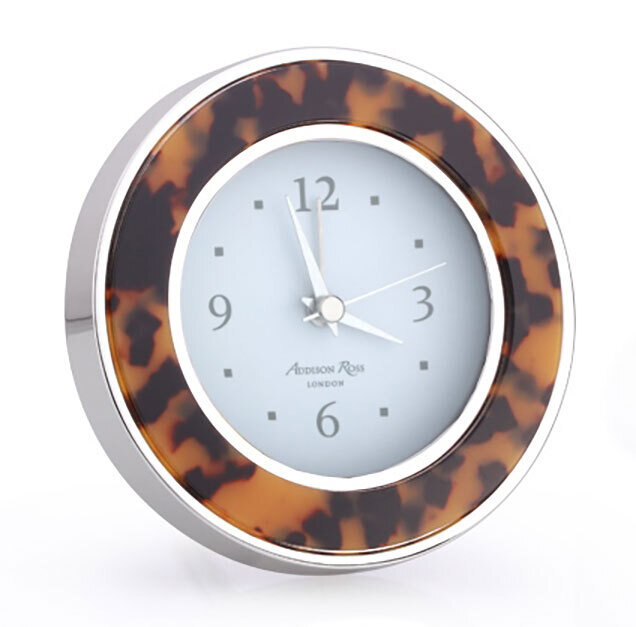 Addison Ross Tortoiseshell & Silver Silent Alarm Clock 4 x 4 InchSilver-plated FR5600