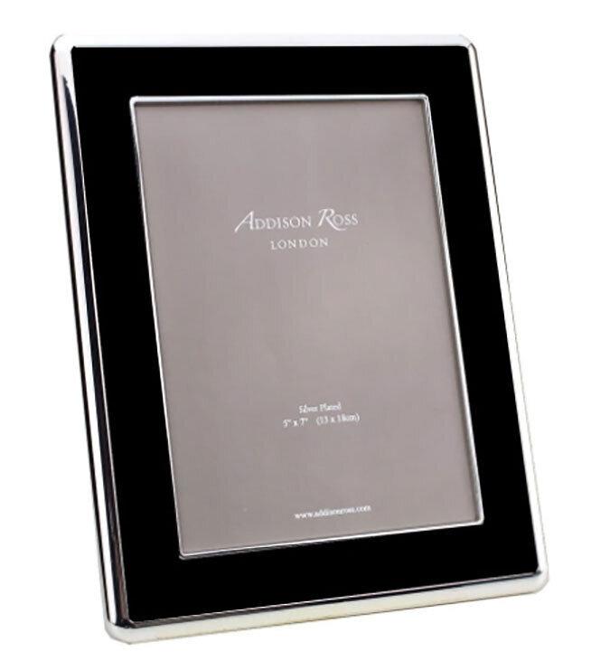 Addison Ross Wide Curved Enamel Picture Frame Black & Silver 5 x 5 Inch Silver-plated FR6113