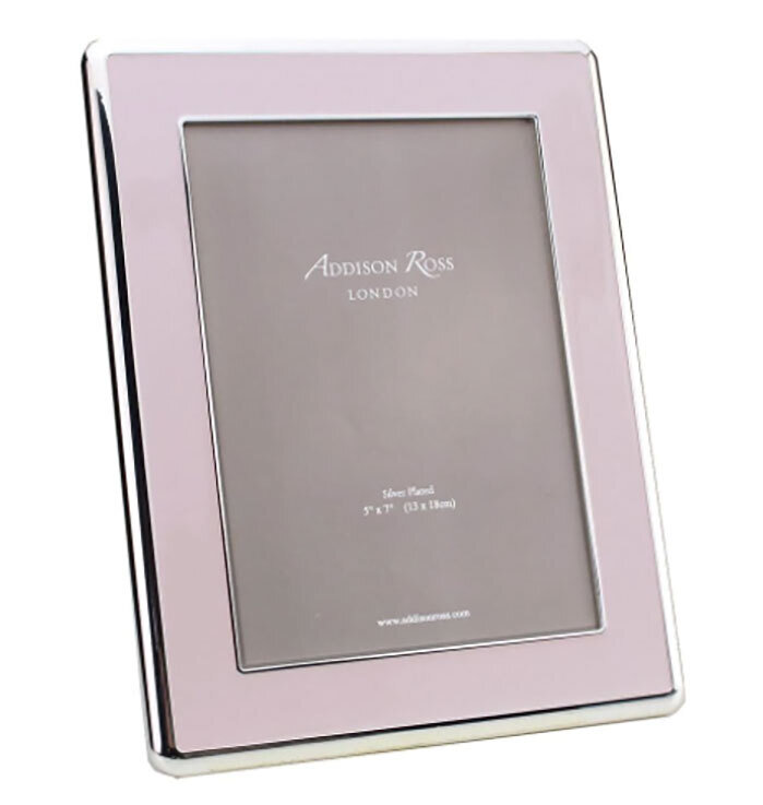 Addison Ross Wide Curved Enamel Picture Frame Pale Pink &amp; Silver 5 x 5 Inch Silver-plated FR6123, M…