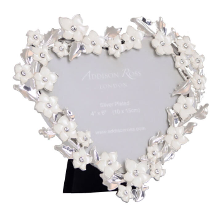 Addison Ross Silver & White Heart Flower Picture Frame 4 x 4 Inch Zinc FR1653