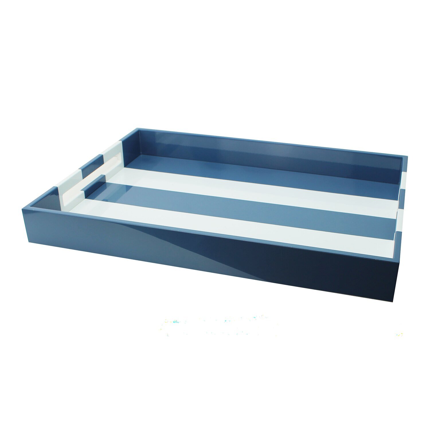Addison Ross Denim Blue Striped Large Lacquered Ottoman Tray 22 x 16 Inch Lacquer TR3703, MPN: TR37…