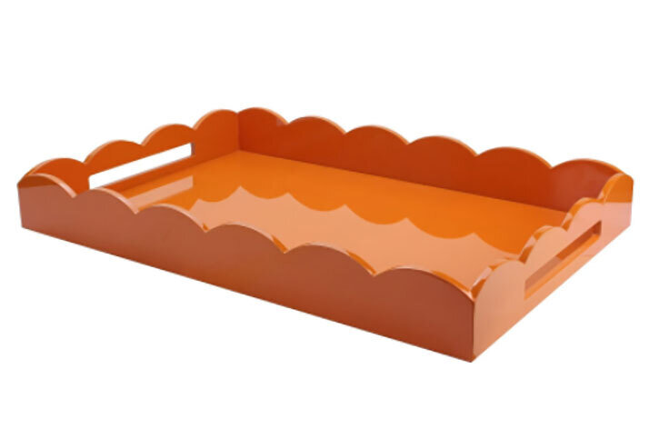Addison Ross Orange Large Lacquered Scallop Ottoman Tray 26 x 17 Inch Lacquer TR3002