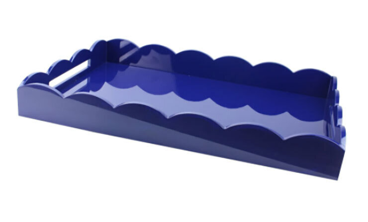 Addison Ross Large Navy Scalloped Edge Tray 26 x 17 Inch Lacquer TR3003
