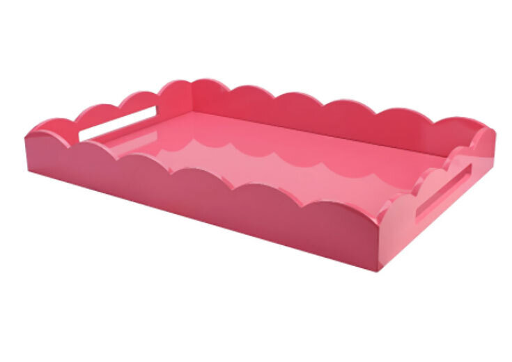 Addison Ross Large Pink Scalloped Edge Tray 26 x 17 Inch Lacquer TR3005, MPN: TR3005, UPC/EAN: 5024…