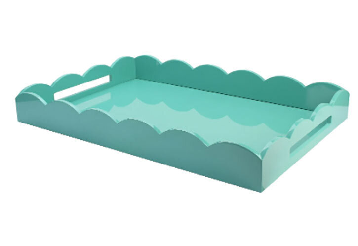 Addison Ross Large Turquoise Scalloped Edge Tray 26 x 17 Inch Lacquer TR3006