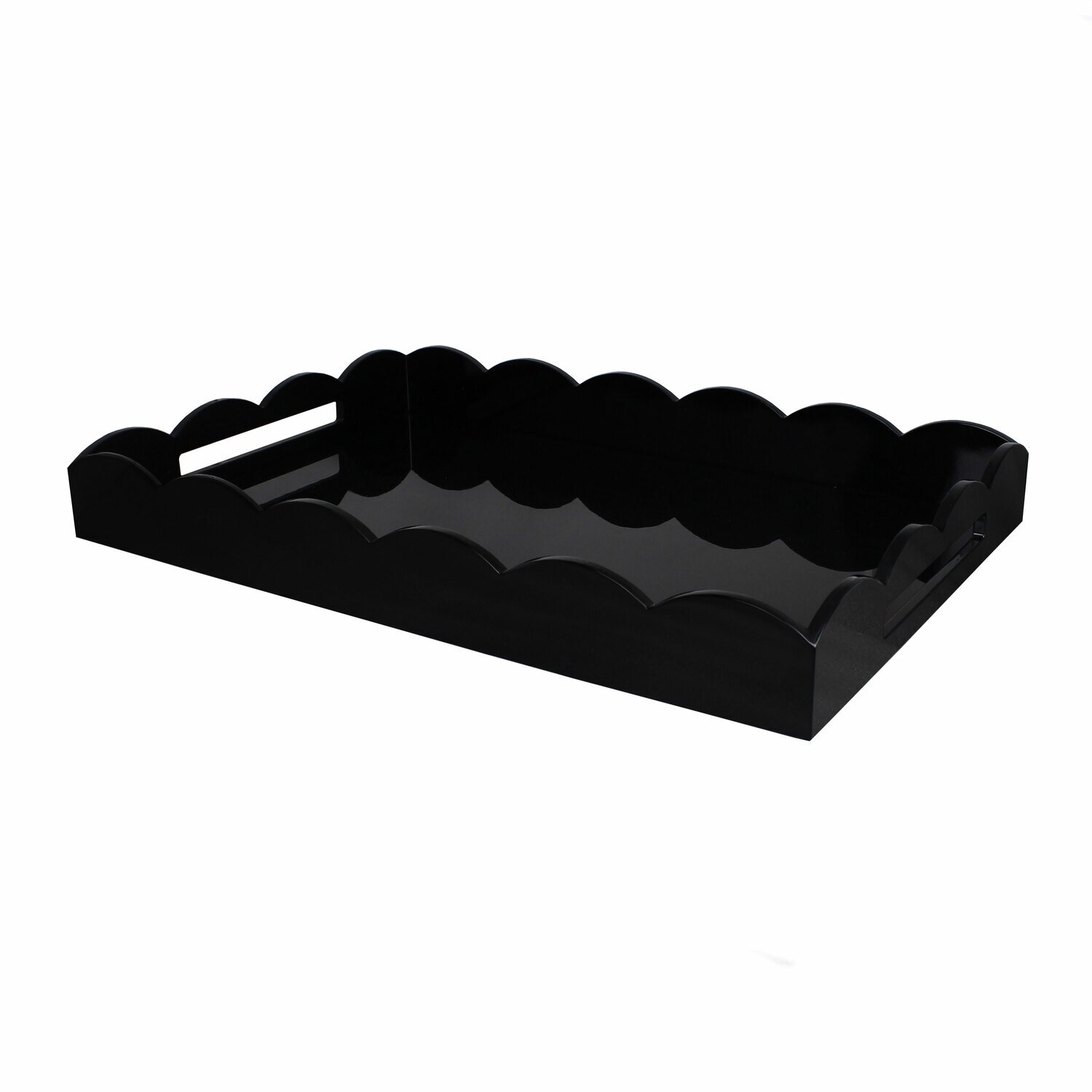 Addison Ross Large Black Scalloped Edge Tray 26 x 17 Inch Lacquer TR3012