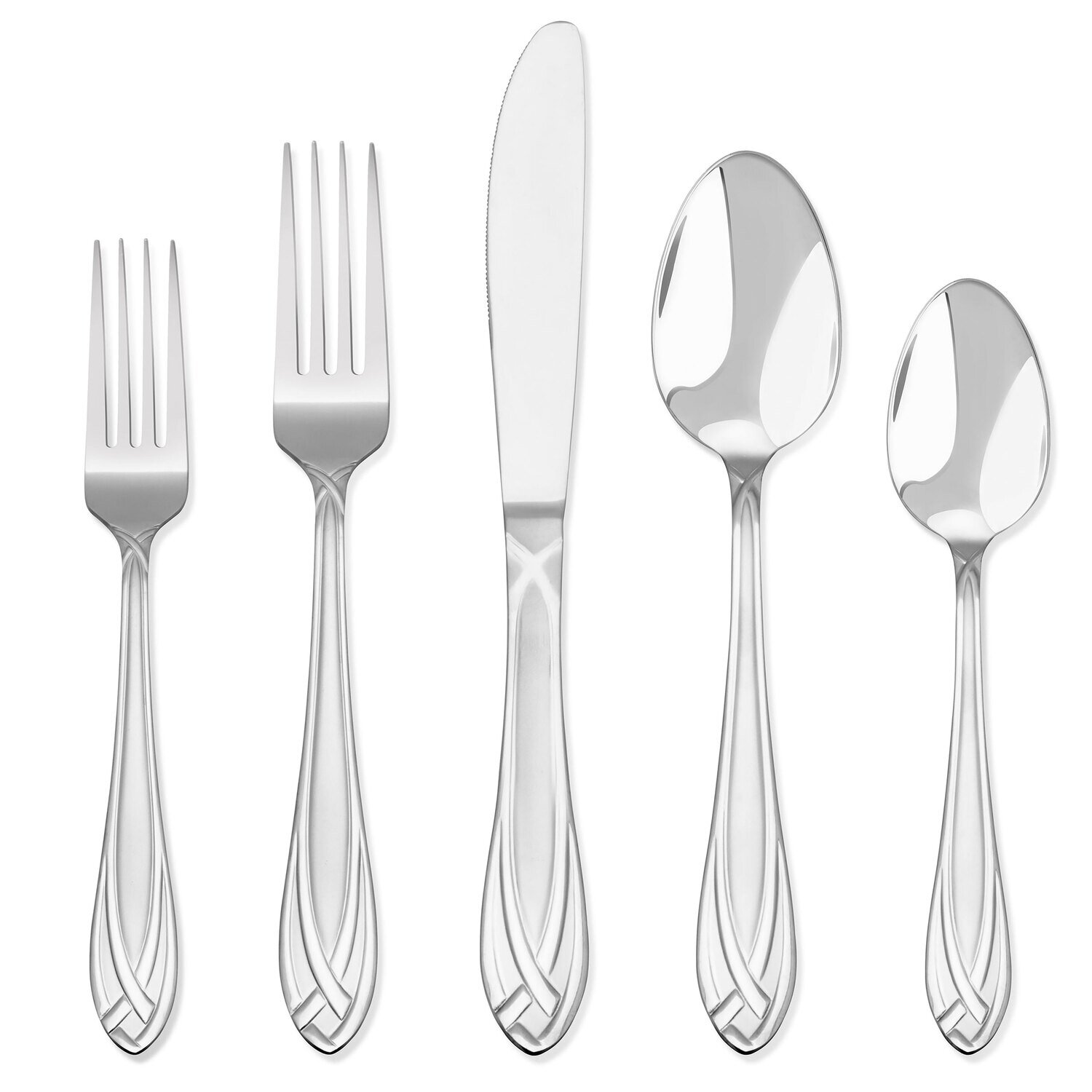 Hampton Forge Lace Frosted 54 Piece Flatware Set with Natl Wood Cadd 330Z054HBB