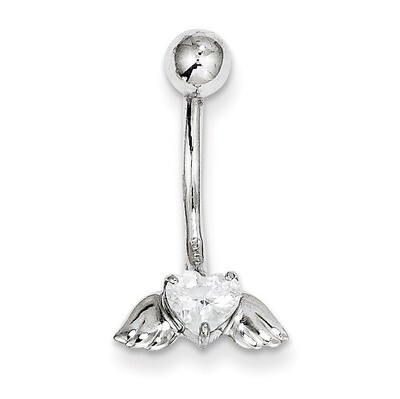 Synthetic Diamond Heart Angel Wings Belly Dangle 10k White Gold 10BD138, MPN: 10BD138, 883957846132