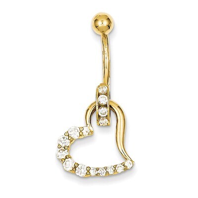 Synthetic Diamond Huggy Heart Belly Dangle 10k Gold 10BD118, MPN: 10BD118, 191101730627