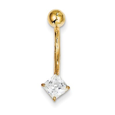 5Mm Square Synthetic Diamond Belly Dangle 10k Gold 10BD127, MPN: 10BD127, 191101730566