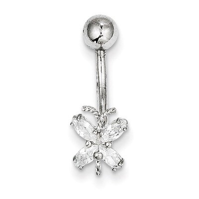 Synthetic Diamond Butterfly Belly Dangle 10k White Gold 10BD133, MPN: 10BD133, 191101730528