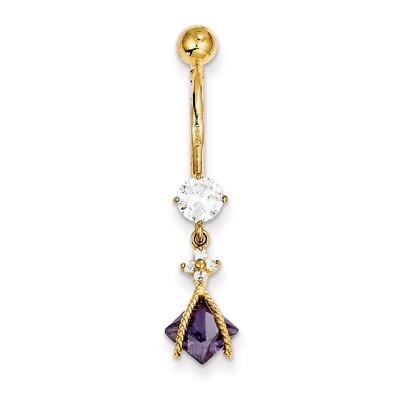 Dangle 6Mm Sq Amy Synthetic Diamond Belly Dangle 10k Gold 10BD145, MPN: 10BD145, 886774065564