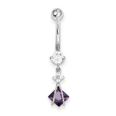 Dangle 6Mm Sq Amy Synthetic Diamond Belly Dangle 10k White Gold 10BD146, MPN: 10BD146, 886774105383