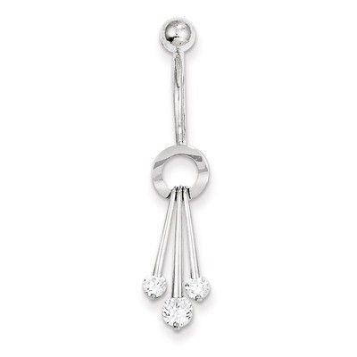 Dangly Synthetic Diamond Belly Dangle 10k White Gold 10BD144, MPN: 10BD144, 883957950921