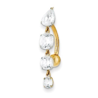 Tops Down with 4 Dangle Synthetic Diamond Belly Dangle 10k Gold 10BD152, MPN: 10BD152, 886774002613