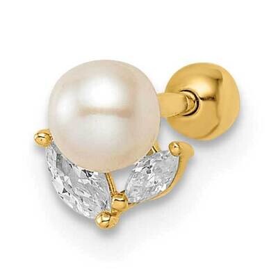 Freshwater Cultured Pearl Labret Stud 14k Gold CZ Diamond BD172, MPN: BD172, 883957811611