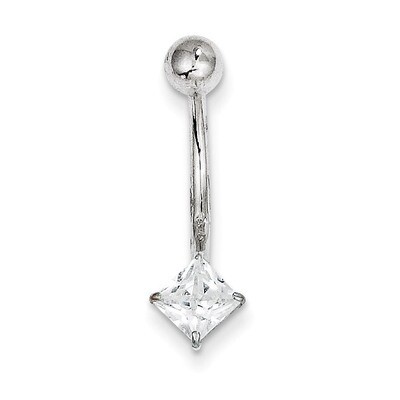 5Mm Square Synthetic Diamond Belly Dangle 10k White Gold 10BD128, MPN: 10BD128, 191101730559