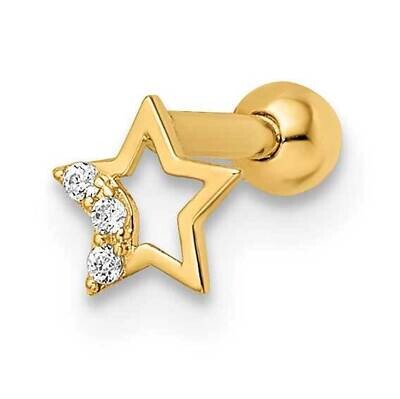 Star Labret Stud 14k Gold CZ Diamond BD176, MPN: BD176, 883957810232