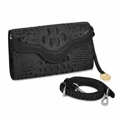 Top Grain Leather Croc Texture Rfid Blocking Black Clutch/Crossbody Bag JLL104-BL, MPN: JLL104-BL,