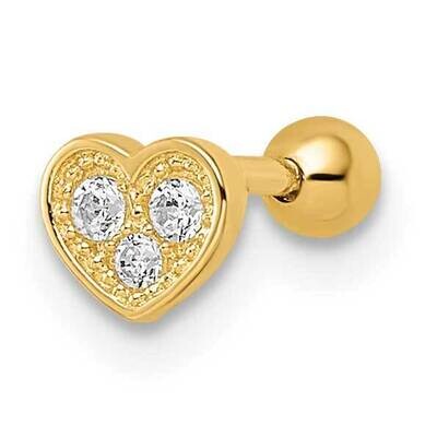 Heart Labret Stud 14k Gold CZ Diamond BD185, MPN: BD185, 883957184180