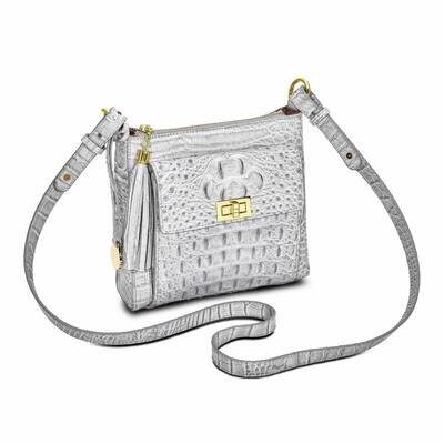 Top Grain Leather Croc Texture Silver Organizer Crossbody Bag JLL109-SL, MPN: JLL109-SL,