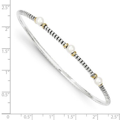 4.5mm Cultured Button Pearl Bangle Blt Sterling Silver &amp; 14k Gold QTC172, MPN: QTC172, 742323114735