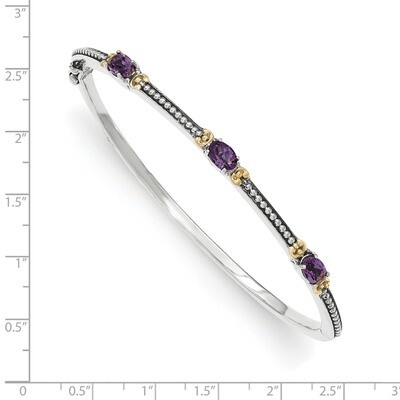 Amethyst Hinged Bangle Sterling Silver &amp; 14k Gold QTC1277, MPN: QTC1277, 886774378183