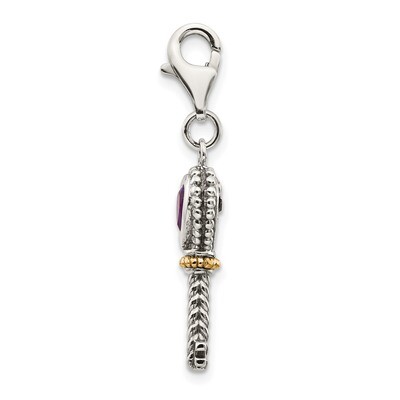 Amethyst Antiqued Key with Lobster Clasp Charm Sterling Silver &amp; 14k Gold QTC491, MPN: QTC491, 8867…