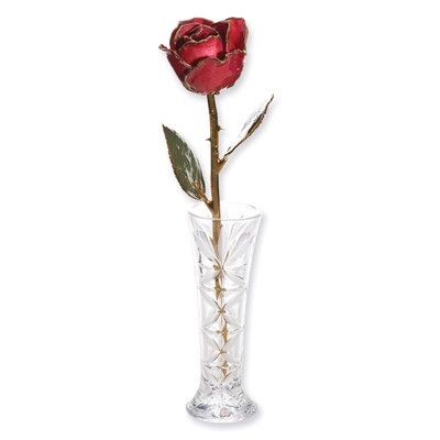 Red Rose &amp; Small Bud Vase Set Lacquer Dipped 24k Gold Trim GM3772, MPN: GM3772, 810391014865