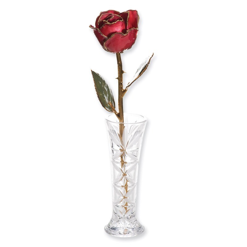 Red Rose & Small Bud Vase Set Lacquer Dipped 24k Gold Trim GM3772