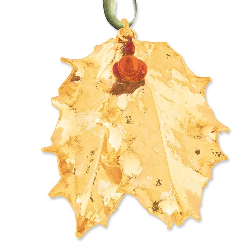 Holly Leaves Iridescent Copper Berries Decorative Leaf 24k Dipped GM3842